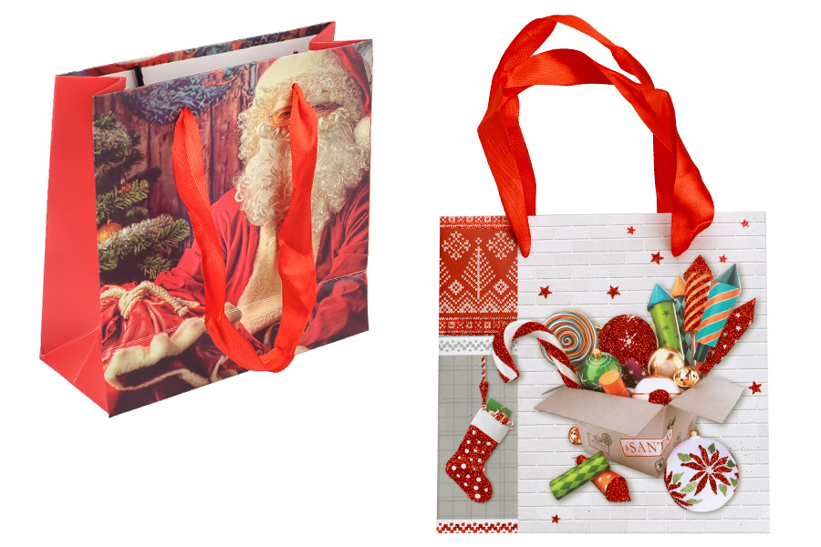 Weihnachts-Geschenktüten aus Papier, 145x57x142mm, mit Henkelband – 12 Stück Weihnachts-Geschenktüten aus Papier, 145x57x142mm, mit Henkelband – 12 Stück