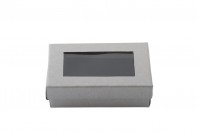 Gift box 80x50x26 paper, silver with window and foam pack - 24 pcs