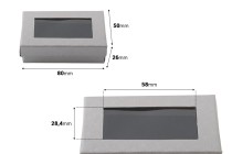 Petite boîte cadeau aux dimensions 80 x 50 x 26 en papier, argenté avec fenêtre et joint en mousse - 24 pcs Petite boîte cadeau aux dimensions 80 x 50 x 26 en papier, argenté avec fenêtre et joint en mousse - 24 pcs