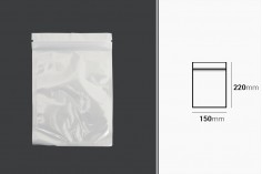 Sachets en plastique 150 x 220 mm avec fermeture éclair, dos blanc et face transparente - 100 pcs