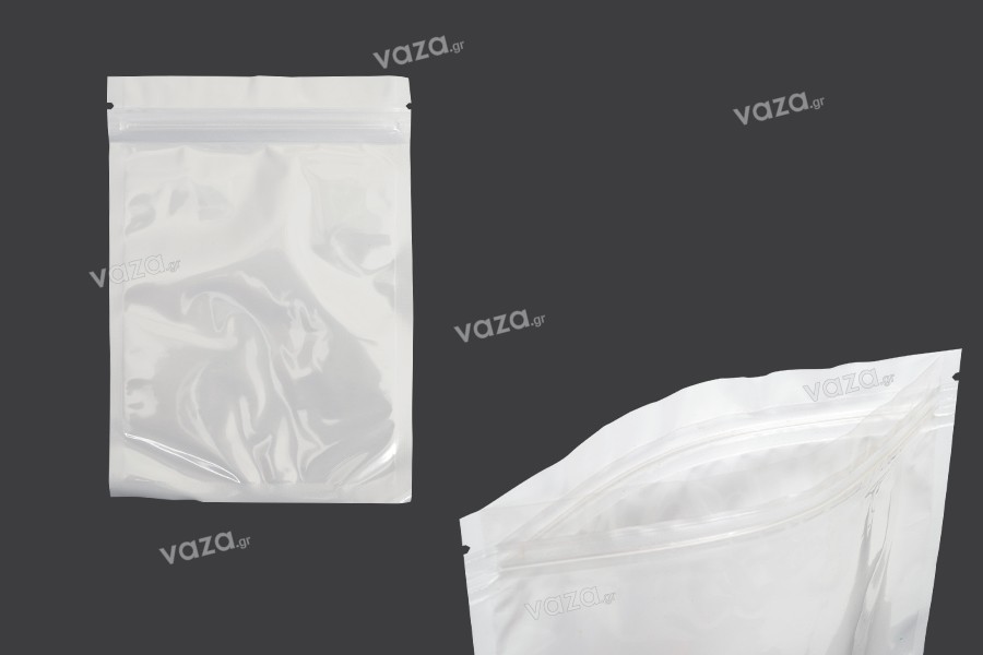 Sachets en plastique 150 x 220 mm avec fermeture éclair, dos blanc et face transparente - 100 pcs