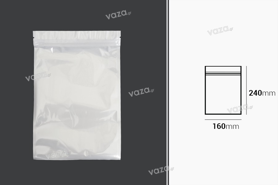 Sachets en plastique 160 x 240 mm avec fermeture éclair, dos blanc et face transparente - 100 pcs