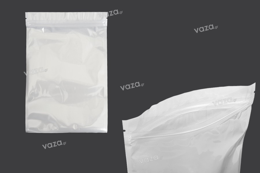 Sachets en plastique 160 x 240 mm avec fermeture éclair, dos blanc et face transparente - 100 pcs