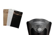 Sachets en aluminium Doypack avec valve, revêtement extérieur en papier kraft, fermeture thermosoudée, ouverture avec fil de sécurité et fermeture zip, parfait pour le café moulu 95 x 55 x 185 mm, 25 pcs