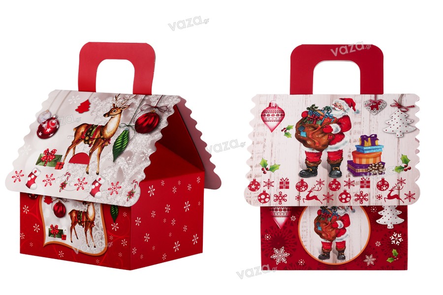 Christmas gift box with handle in size 160x145x190 mm - 12 pcs