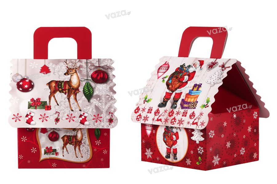 Christmas gift box with handle in size 160x145x190 mm - 12 pcs