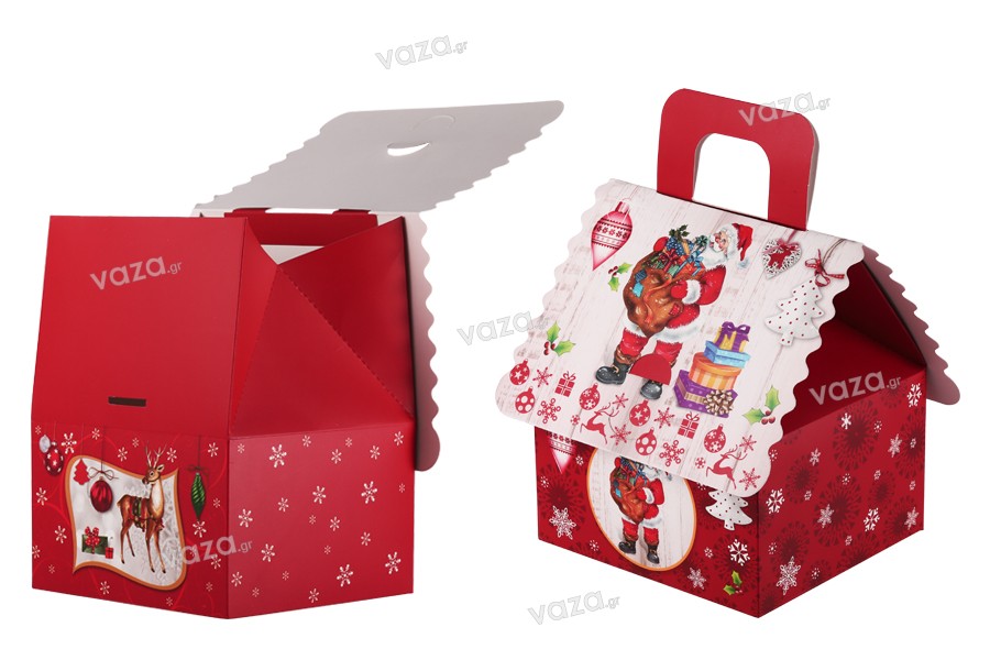 Χριστουγεννιάτικο κουτί δώρου με χερούλι 160x145x190 mm - 12 τμχ