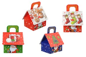 Christmas paper gift box Multi Colour with handle in size 120x100x135mm-εικόνα_προϊοντική