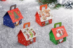 Christmas paper gift box Multi Colour with handle in size 160x145x190 mm  - 12 pcs