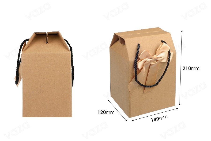 Gift box - bag 140x120x210 mm eco-friendly kraft paper with bow and handle - 12 pcs Gift box - bag 140x120x210 mm eco-friendly kraft paper with bow and handle - 12 pcs-photo_dimensions