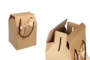 Gift box - bag 140x120x210 mm eco-friendly kraft paper with bow and handle - 12 pcs