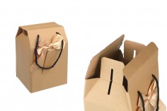 Gift box - bag 140x120x210 mm eco-friendly kraft paper with bow and handle - 12 pcs