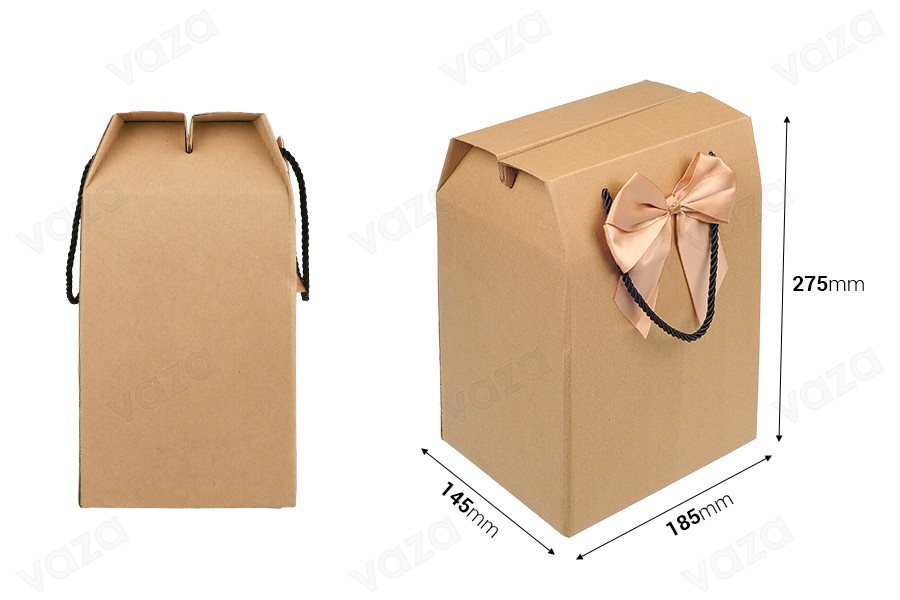 Gift box - bag 185x145x275mm eco-friendly kraft paper with bow and handle - 12 pcs-bildabmessungen