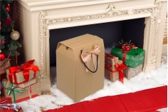 Κουτί - τσαντάκι δώρου 185x145x275 mm χάρτινο οικολογικό κραφτ με φιόγκο και χερούλι - 12 τμχ