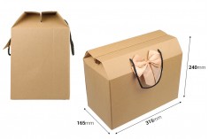 Gift box - bag 315x165x240 mm eco-friendly kraft paper with bow and handle - 12 pcs