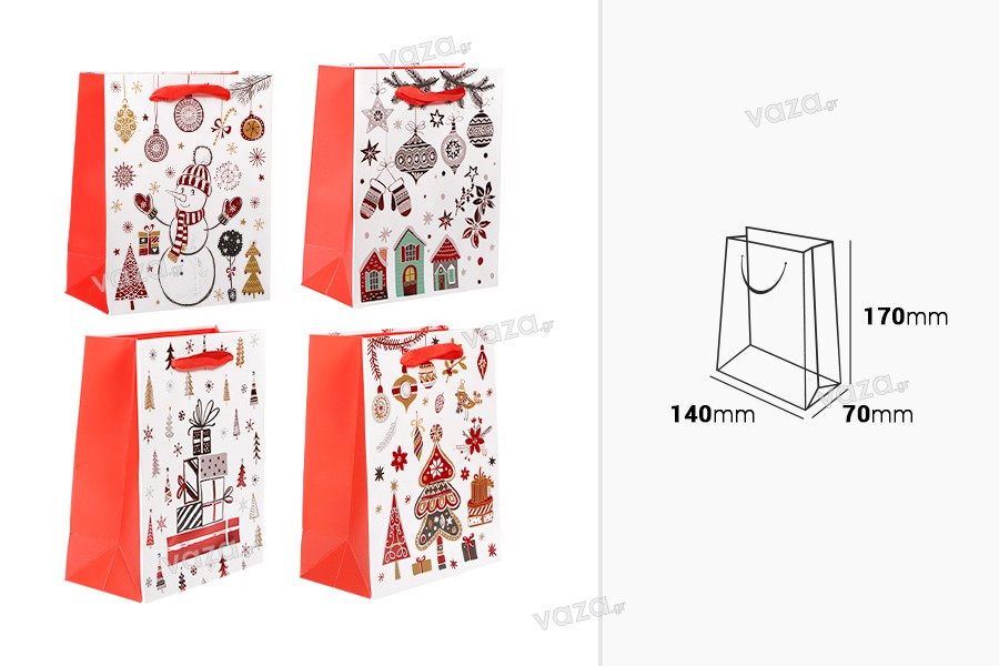 Χριστουγεννιάτικη τσάντα δώρου 140x70x170 mm με κορδέλα για χερούλι (mix color) - 12 τμχ