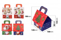 Χριστουγεννιάτικο χάρτινο κουτί δώρου με χερούλι 120x100x135 mm - 12 τμχ