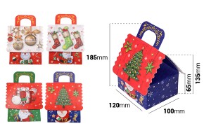 Boîte cadeau de Noël 120 x 100 x 135 mm avec ruban pour poignée (couleur mélangée) - 12 pcs-2