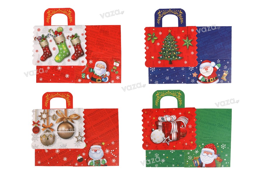 Christmas paper gift box Multi Colour with handle in size 120x100x135 mm - 12 pcs