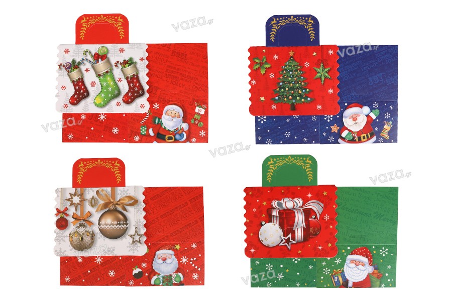 Christmas paper gift box Multi Colour with handle in size 160x145x190 mm  - 12 pcs