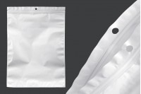 Sachets en plastique avec fermeture éclair 240 x 340 mm, dos blanc et face transparente, avec trou et thermosoudure - 100 pcs