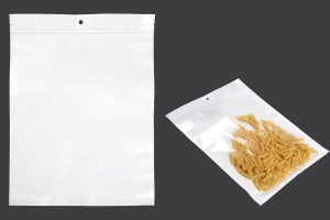 Sachets en plastique avec fermeture éclair 300 x 400 mm, dos blanc et face transparente, avec trou et thermosoudure - 100 pcs-1
