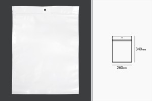 Sachets en plastique avec fermeture éclair 260 x 340 mm, dos blanc et face transparente, avec trou et thermosoudure - 100 pcs-εικόνα_διαστάσεις