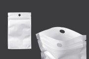 Pungi de plastic cu închidere cu fermoar 80x130 mm, vedere din spate albă, față transparentă și orificiu-100 buc