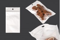 Sachets en plastique avec fermeture éclair 90 x 160 mm, dos blanc et face transparente, avec trou et thermosoudure - 100 pcs