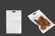 Sachets en plastique avec fermeture éclair 90 x 140 mm, dos blanc et face transparente, avec trou et thermosoudure - 100 pcs