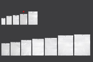 Sachets en plastique avec fermeture éclair 110 x 160 mm, dos blanc et face transparente, avec trou et possibilité de thermosoudure - 100 pcs-εικόνα_σύνθεση