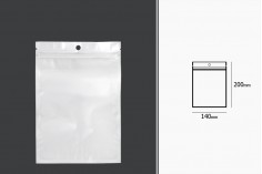 Σακουλάκια πλαστικά με κλείσιμο zip 140x200 mm, λευκή πίσω όψη και διάφανο μπροστά, με τρύπα και δυνατότητα σφράγισης με θερμοκόλληση - 100 τμχ