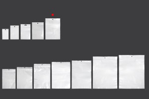 Sachets en plastique avec fermeture éclair 140 x 200 mm, dos blanc et face transparente, avec trou et possibilité de thermosoudure - 100 pcs-εικόνα_σύνθεση