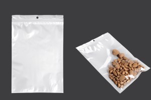 Sachets en plastique avec fermeture éclair 200 x 300 mm, dos blanc et face transparente, avec trou et possibilité de thermosoudure - 100 pcs-1