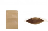 Σακουλάκια κραφτ τύπου Doy Pack, με κλείσιμο "zip" και παράθυρο, εσωτερική και εξωτερική διάφανη επένδυση και δυνατότητα σφράγισης με θερμοκόλληση 90x30x140 mm - 100 τμχ