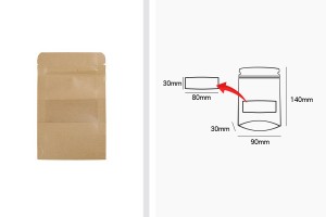 Standbodenbeutel aus Kraftpapier mit Sichtfenster und Druckverschluss, verschließbar 90x30x140mm - 100 Stücke-2