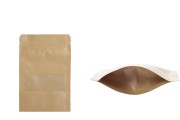 Sachets en papier kraft de type Doypack, avec fermeture zip et fenêtre, revêtement intérieur et extérieur transparent et possibilité de fermeture par thermoscellage 100 x 30 x 150 mm - 100 pcs