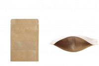 Sachets en papier kraft de type Doypack, avec fermeture zip et fenêtre, revêtement intérieur et extérieur transparent et possibilité de fermeture par thermoscellage 100 x 30 x 150 mm - 100 pcs