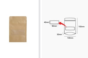 Standbodenbeutel aus Kraftpapier mit Sichtfenster und Druckverschluss, verschließbar 100x30x150mm - 100 Stücke-2