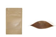 Sachets en papier kraft de type Doypack, avec fermeture zip et fenêtre, revêtement intérieur et extérieur transparent et possibilité de fermeture par thermoscellage 120 x 40 x 200 mm - 100 pcs