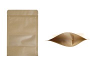 Sachets en papier kraft de type Doypack, avec fermeture zip et fenêtre, revêtement intérieur et extérieur transparent et possibilité de fermeture par thermoscellage 140 x 40 x 200 mm - 100 pcs