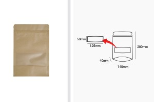 Standbodenbeutel aus Kraftpapier mit Sichtfenster und Druckverschluss, verschließbar 140x40x200mm - 100 Stücke-3
