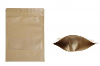 Sachets en papier kraft de type Doypack, avec fermeture zip et fenêtre, revêtement intérieur et extérieur transparent et possibilité de fermeture par thermoscellage 160 x 40 x 220 mm - 100 pcs