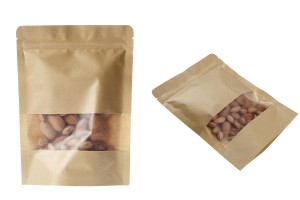 Standbodenbeutel aus Kraftpapier mit Sichtfenster und Druckverschluss, verschließbar 160x40x220mm - 100 Stücke-5
