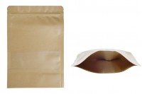 Sachets en papier kraft de type Doypack, avec fermeture zip et fenêtre, revêtement intérieur et extérieur transparent et possibilité de fermeture par thermoscellage 170 x 40 x 240 mm - 100 pcs