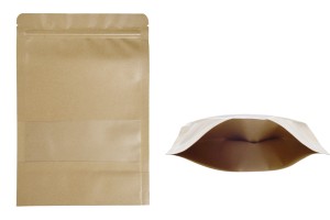 Standbodenbeutel aus Kraftpapier mit Sichtfenster und Druckverschluss, verschließbar 170x40x240mm - 100 Stücke-1