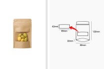 Kraftbeutel vom Typ Doy Pack, mit Reißverschlussund Fenster, Innen- und Außenfutter transparent und Möglichkeit zum Versiegeln mit Heißsiegelung 80x30x130 mm - 100 Stück