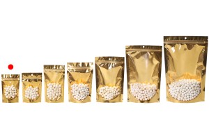 Aluminum Doypack stand-up pouch with zipper, golden back and transparent front side, heat sealable, 90x30x140 mm - 100 pcs-image_group