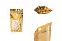Aluminum Doypack stand-up pouch with zipper, golden back and transparent front side, heat sealable, 100x30x180 mm - 100 pcs
