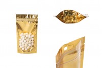 Σακουλάκια τύπου Doy Pack 100x30x180 mm αλουμινίου με χρυσή πίσω πλευρά, διάφανο μπροστά με κλείσιμο "zip" και δυνατότητα σφράγισης με θερμοκόλληση - 100 τμχ